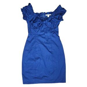 Miami Dress Womens Size S Small Solid All Blue Tie‎ Front Short Sleeve Zip Back